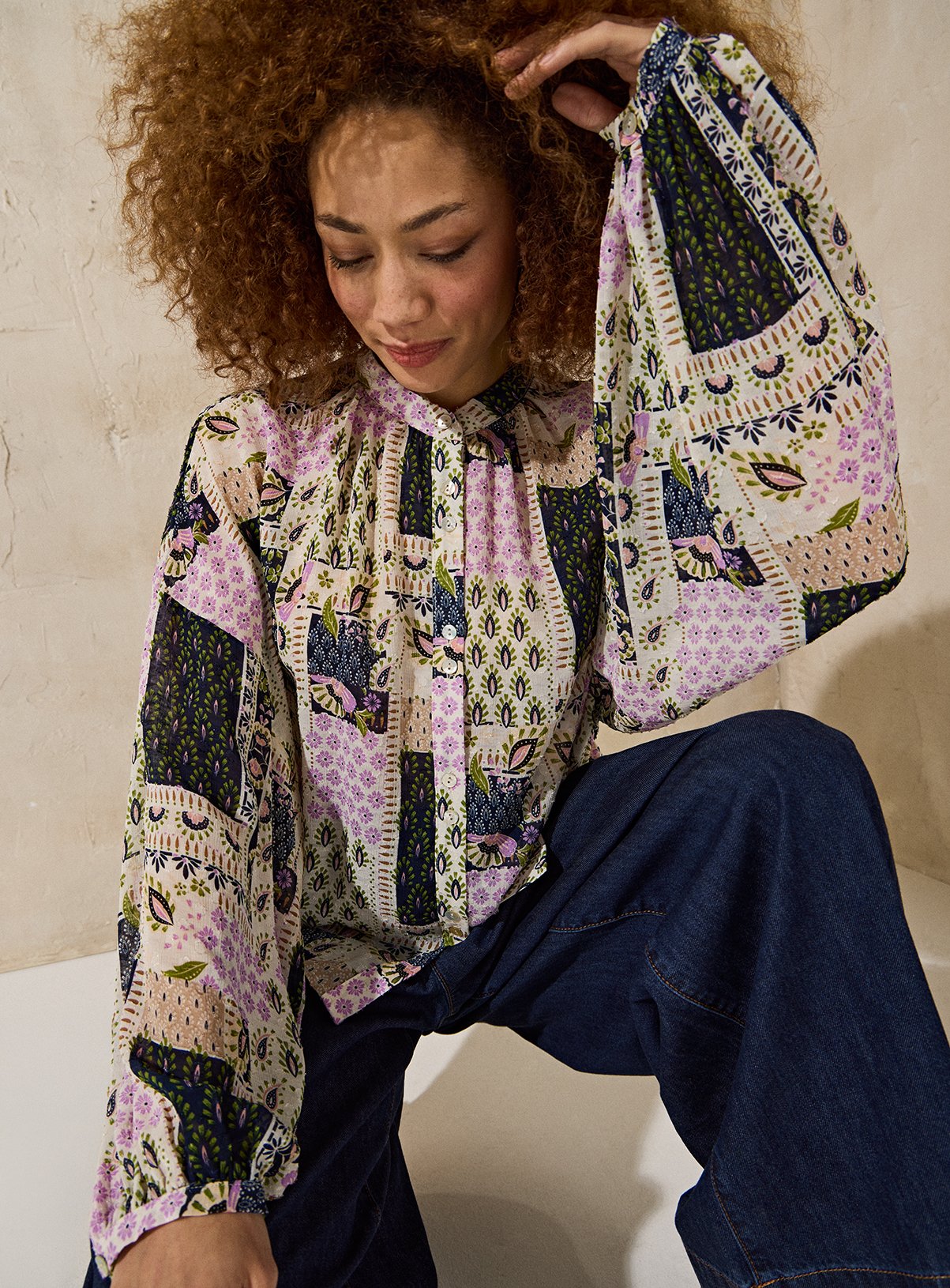 EVERBELLE Patchwork Printed Button Detail Blouse 12 - Image 3 thumbnail